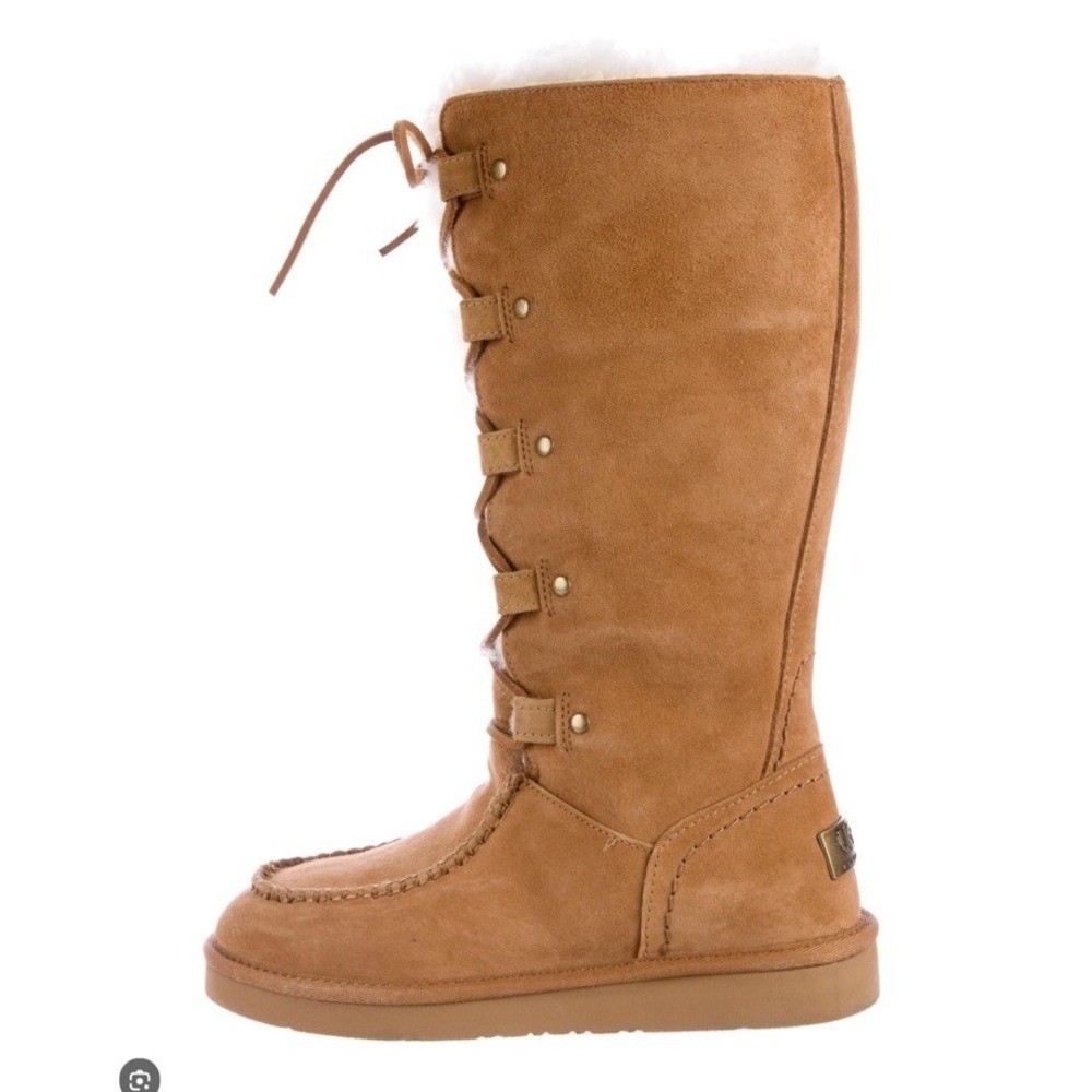 UGG Appalachian Boots  Uptown Tall Lace Up Chestnut Suede Sherpa Sz 7
